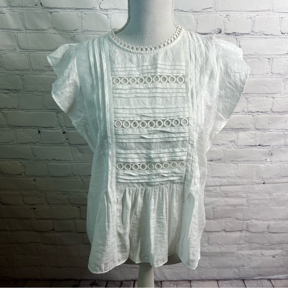 ANN TAYLOR White Summer Flutter Sleeve Top Small